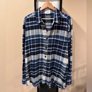 Celine x Hedi SS24 Frayed Checked Fringed Plaid Blue Flannel Shirt